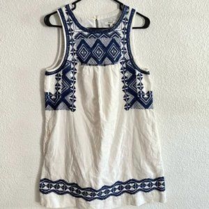 MADEWELL dress-embroidered white and blue sleeveless linen-SMALL